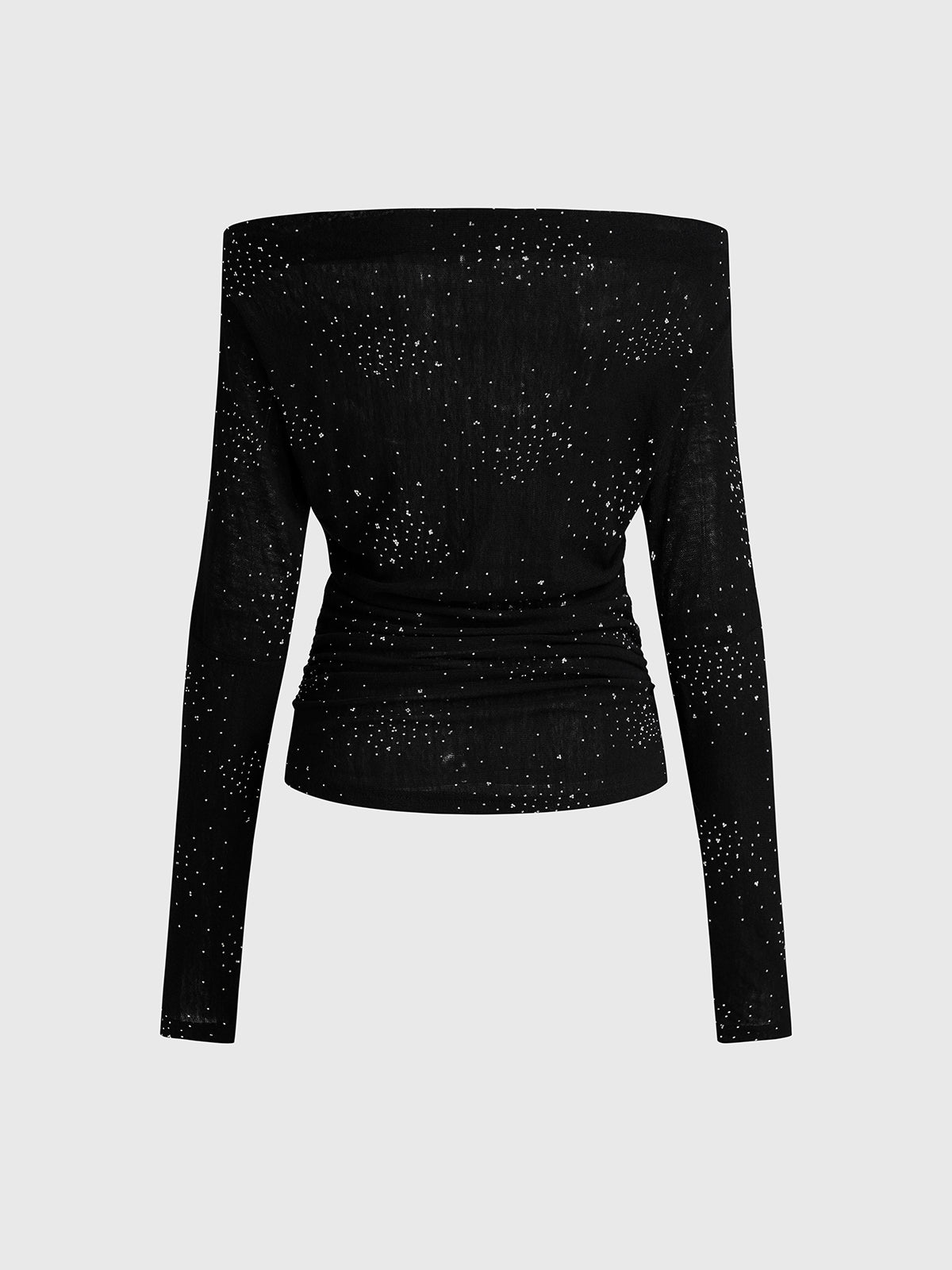 Dolled Office Off-Shoulder Rhinestone Fitted Top - Black
