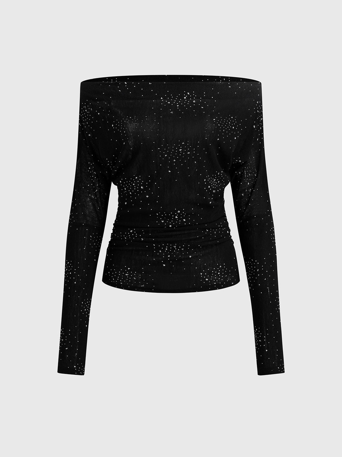 Dolled Office Off-Shoulder Rhinestone Fitted Top - Black