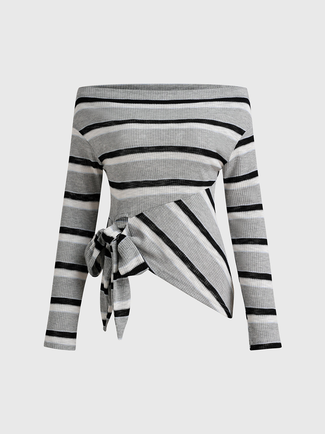 Dolled Office Off-Shoulder Stripe Bow Tie Top - Mono