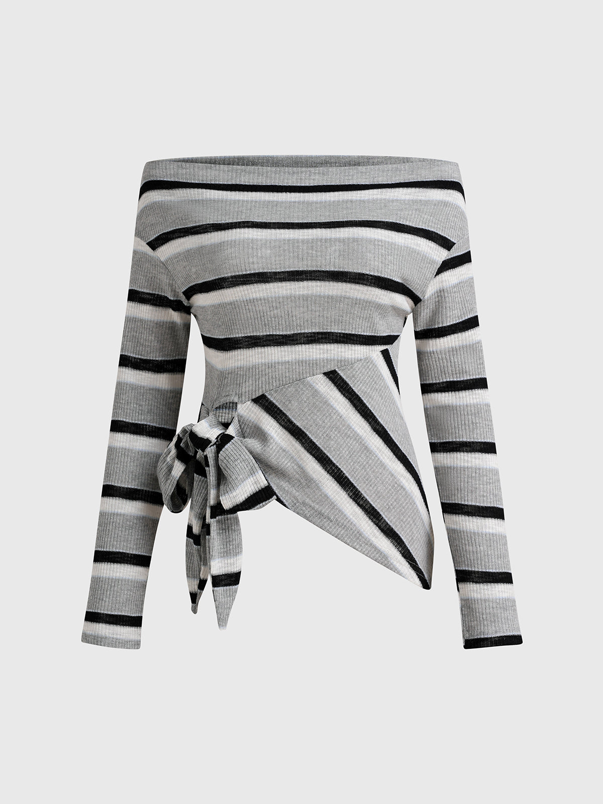 Dolled Office Off-Shoulder Stripe Bow Tie Top - Mono