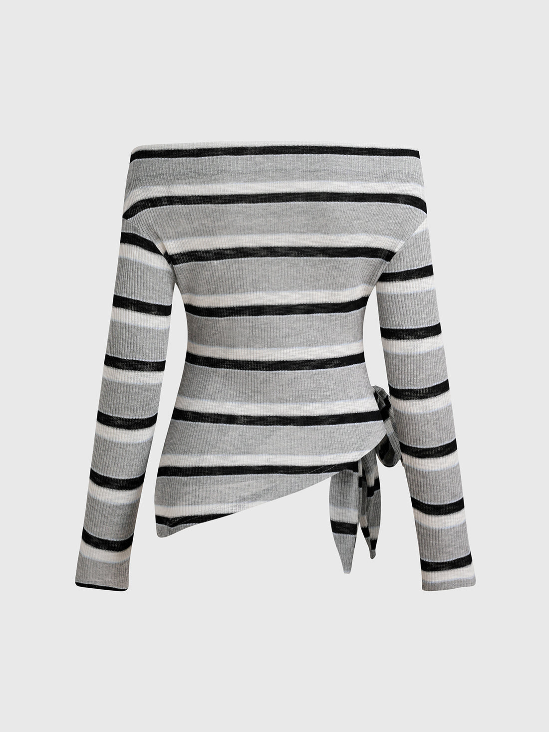 Dolled Office Off-Shoulder Stripe Bow Tie Top - Mono