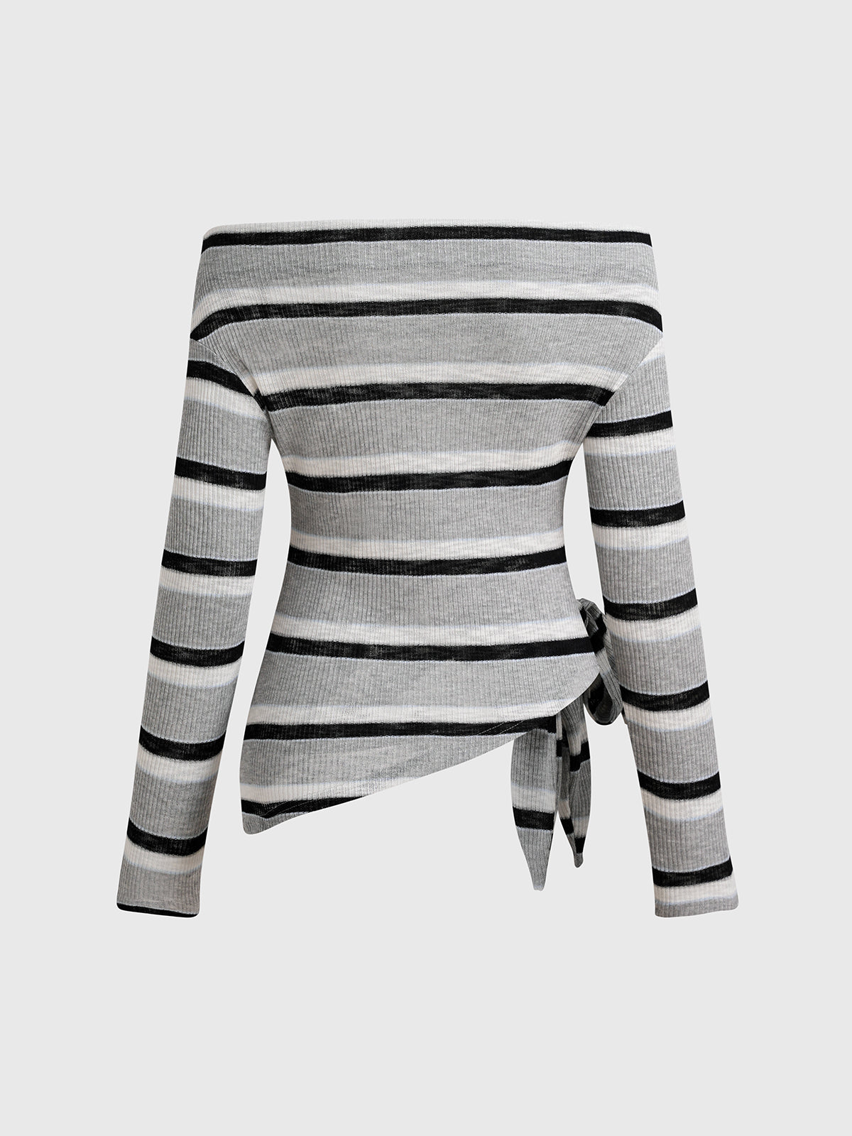 Dolled Office Off-Shoulder Stripe Bow Tie Top - Mono