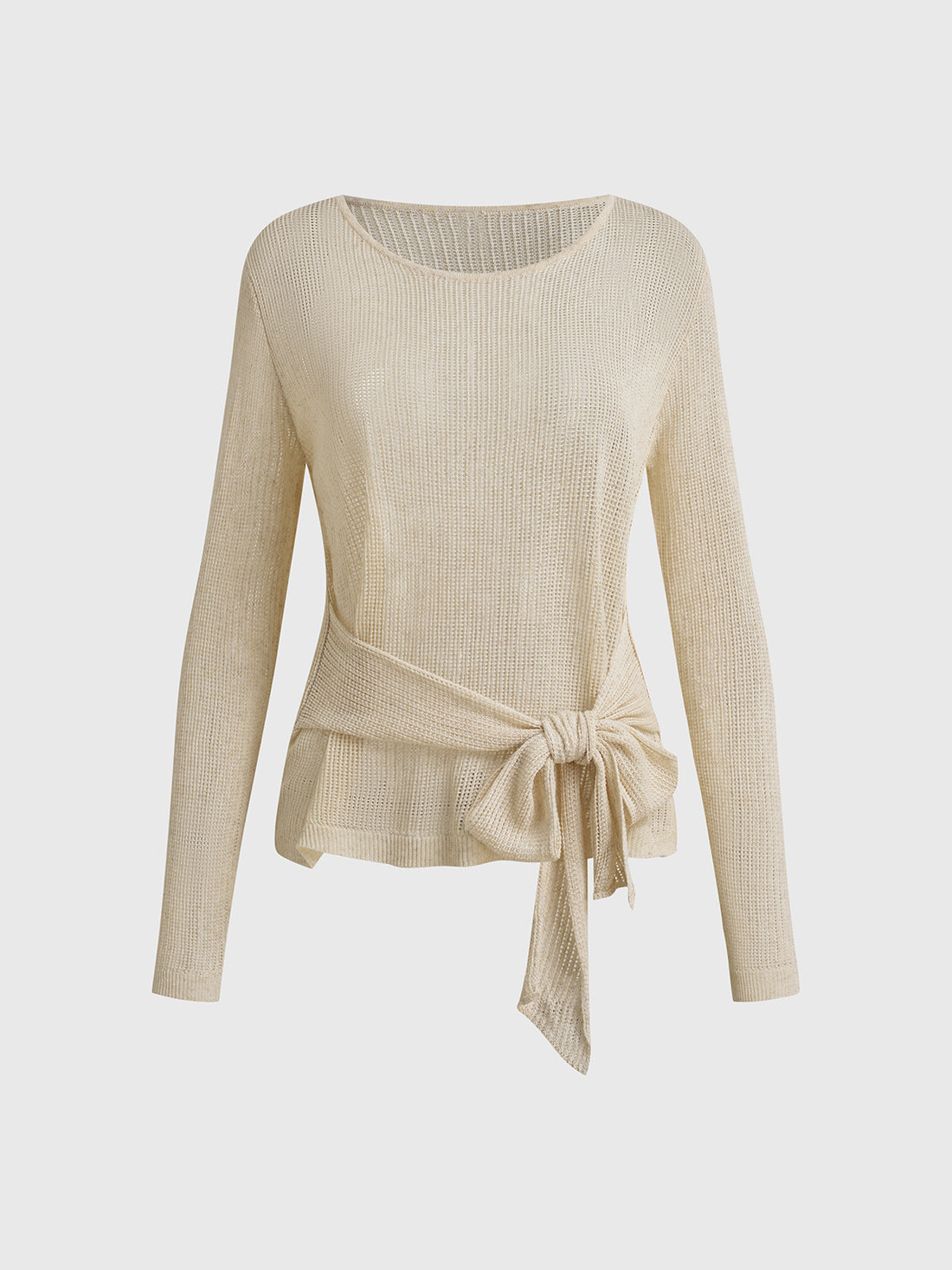 Dolled Office Bow Tie Hollow Out Knit Top - Cream