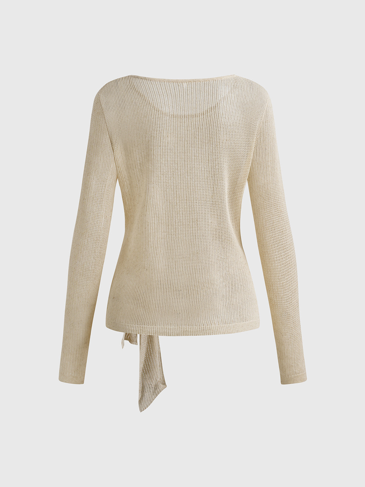 Dolled Office Bow Tie Hollow Out Knit Top - Cream