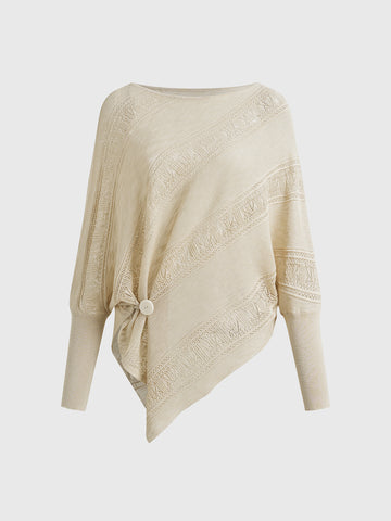 Dolled Office Asymmetric Hem Knit Long Sleeve - Cream
