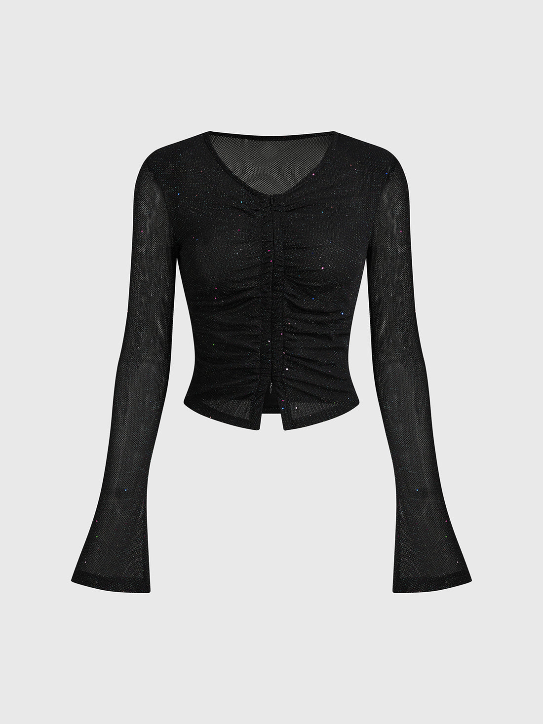 Brick Lane Skimming Rhinestone Fitted Long Sleeve - Black