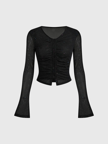 Brick Lane Skimming Rhinestone Fitted Long Sleeve - Black