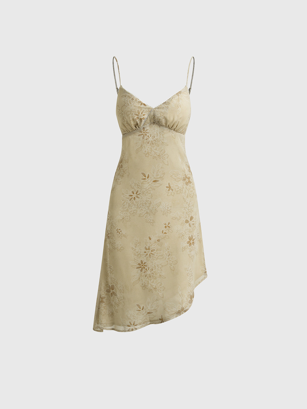 Dolled Office Asymmetric Floral Print Cami Dress - Apricot