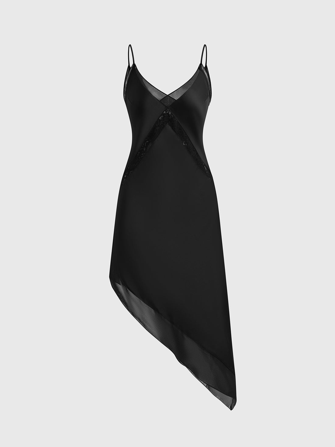 Brick Lane Asymmetric Lace Detail Midi Dress - Black