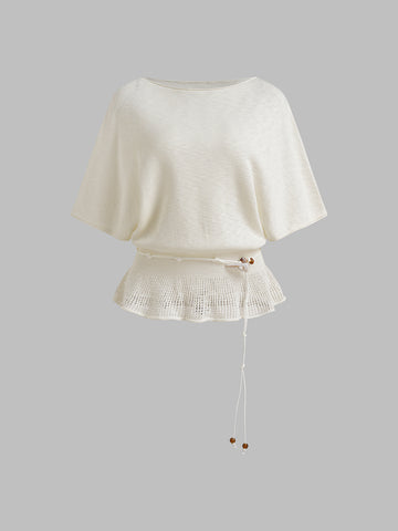 Dolled Office Ruffled Hem Off-Shoulder Cropped Top - White