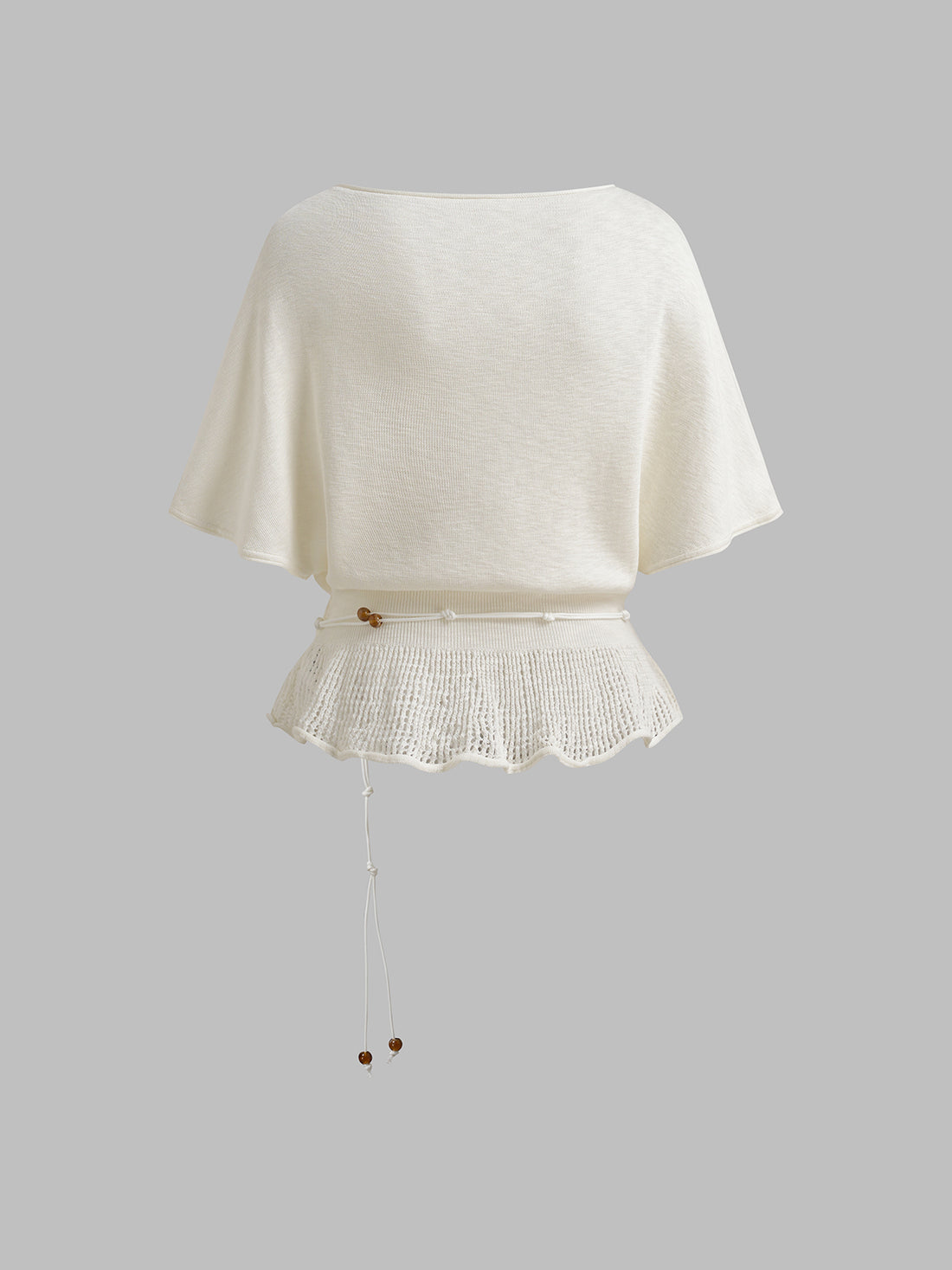 Dolled Office Ruffled Hem Off-Shoulder Cropped Top - White