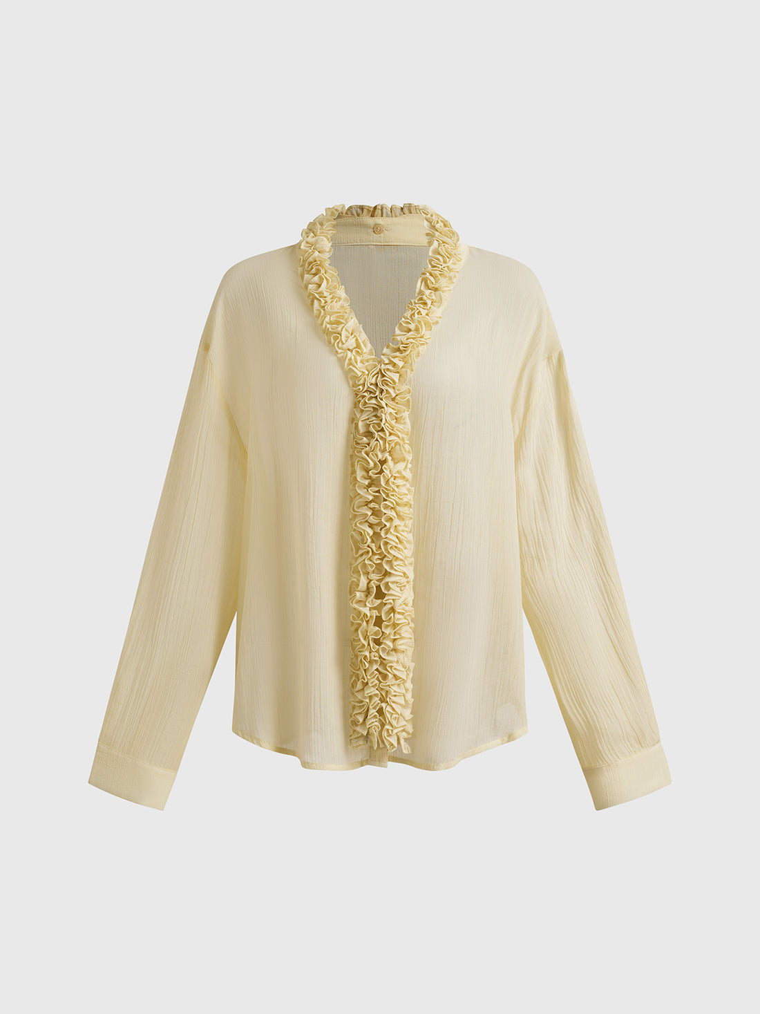 Dolled Office Ruffled Mesh Detail Button Up - Apricot