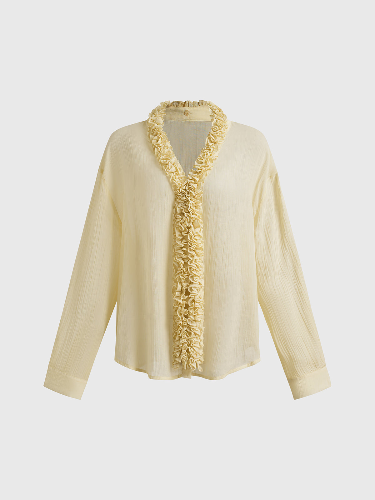 Dolled Office Ruffled Mesh Detail Button Up - Apricot