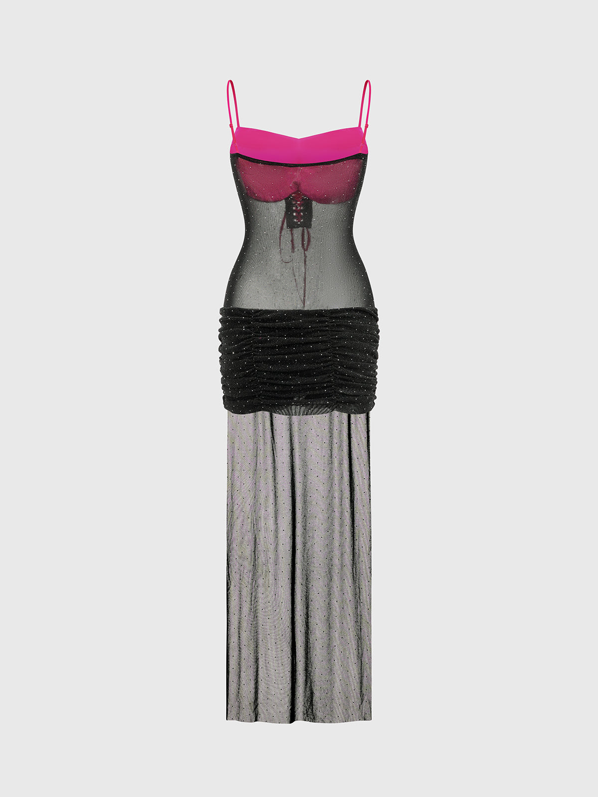 Split Glance Mesh Dress – Black Pink