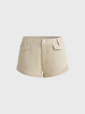 Dolled Office High Waisted Cargo Shorts - Khaki