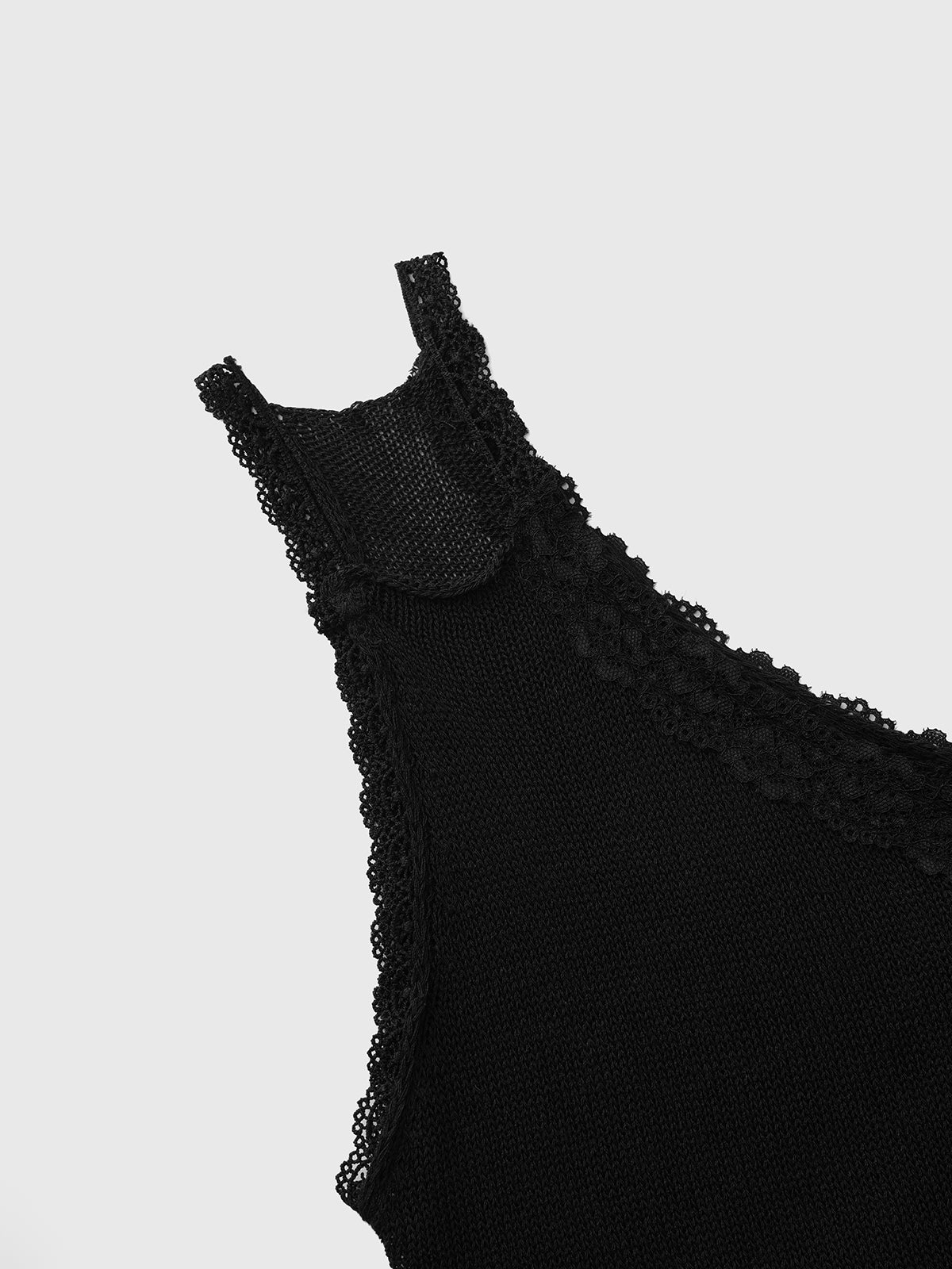 Brick Lane Asymmetric Lace Trim Hem Tank Top - Black
