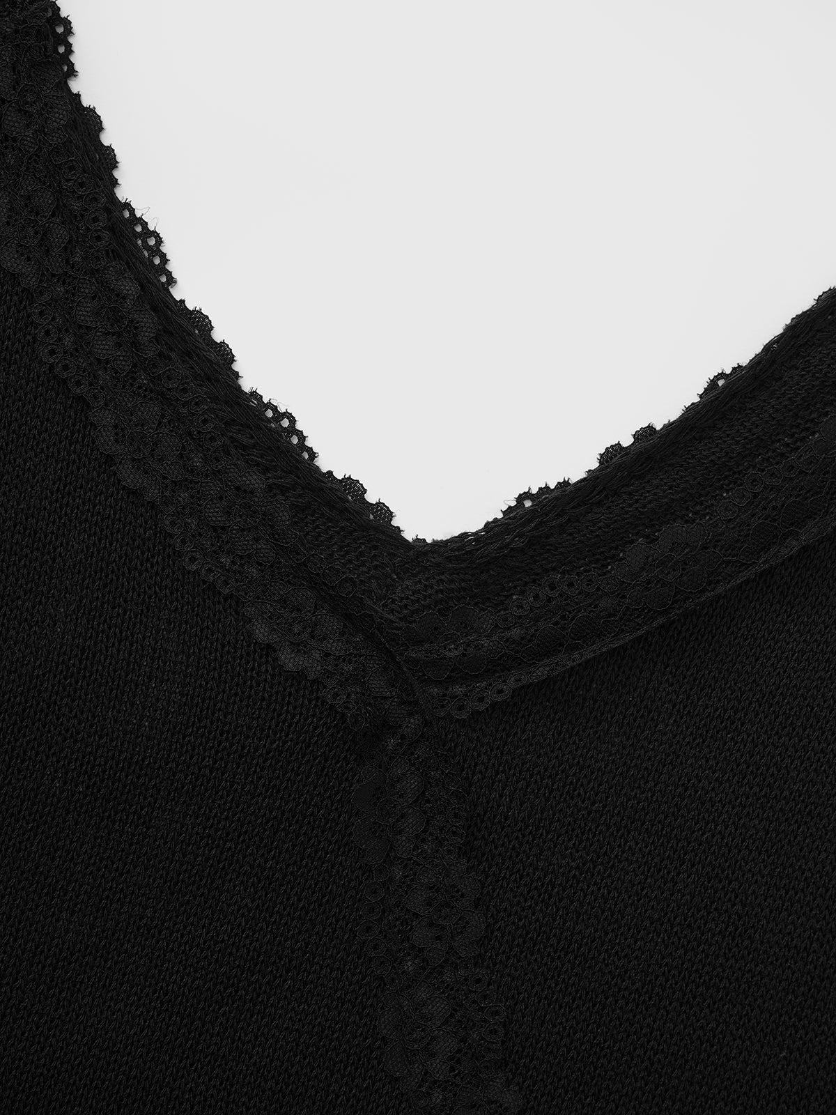 Brick Lane Asymmetric Lace Trim Hem Tank Top - Black