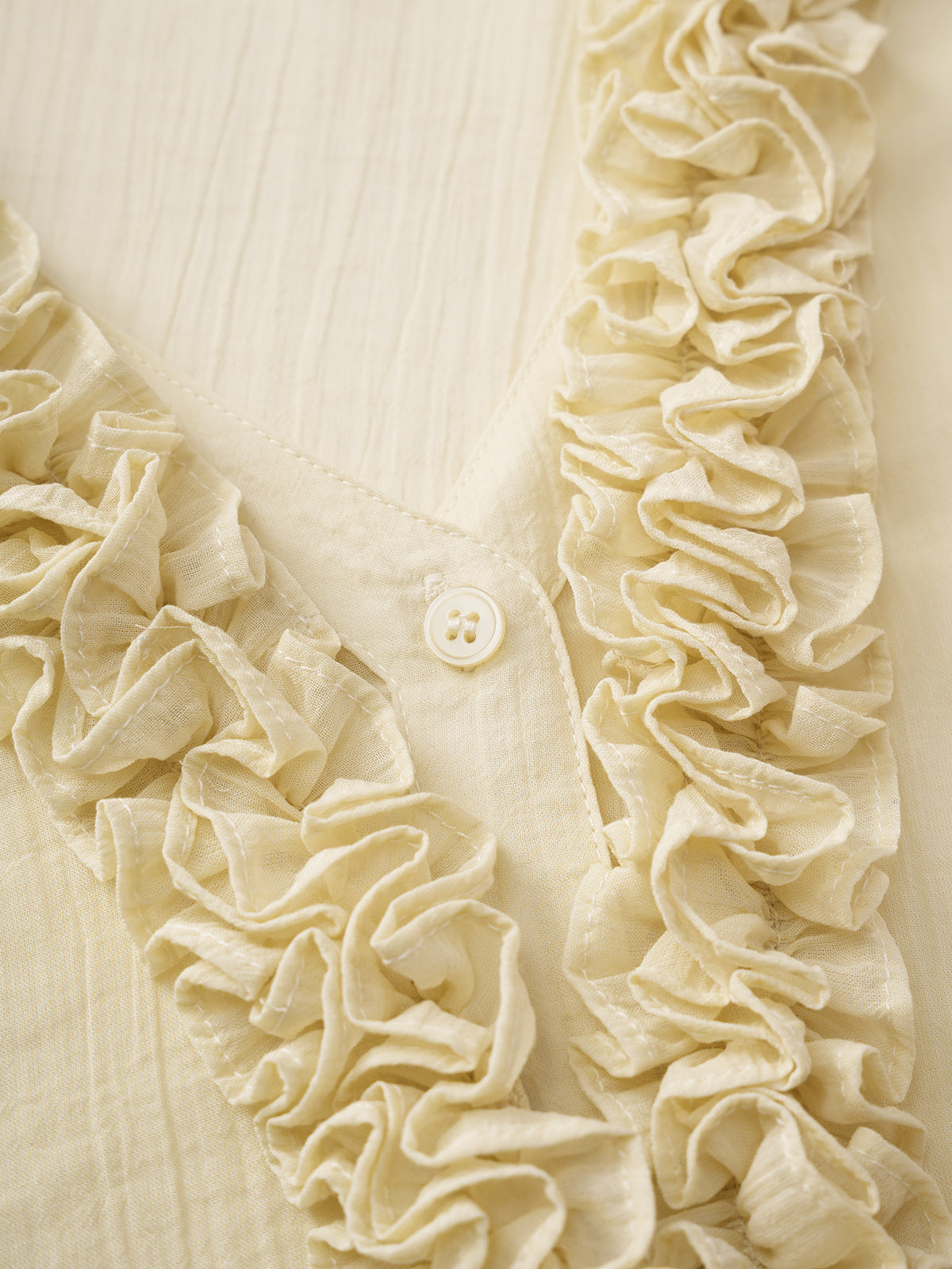 Dolled Office Ruffled Mesh Detail Button Up - Apricot