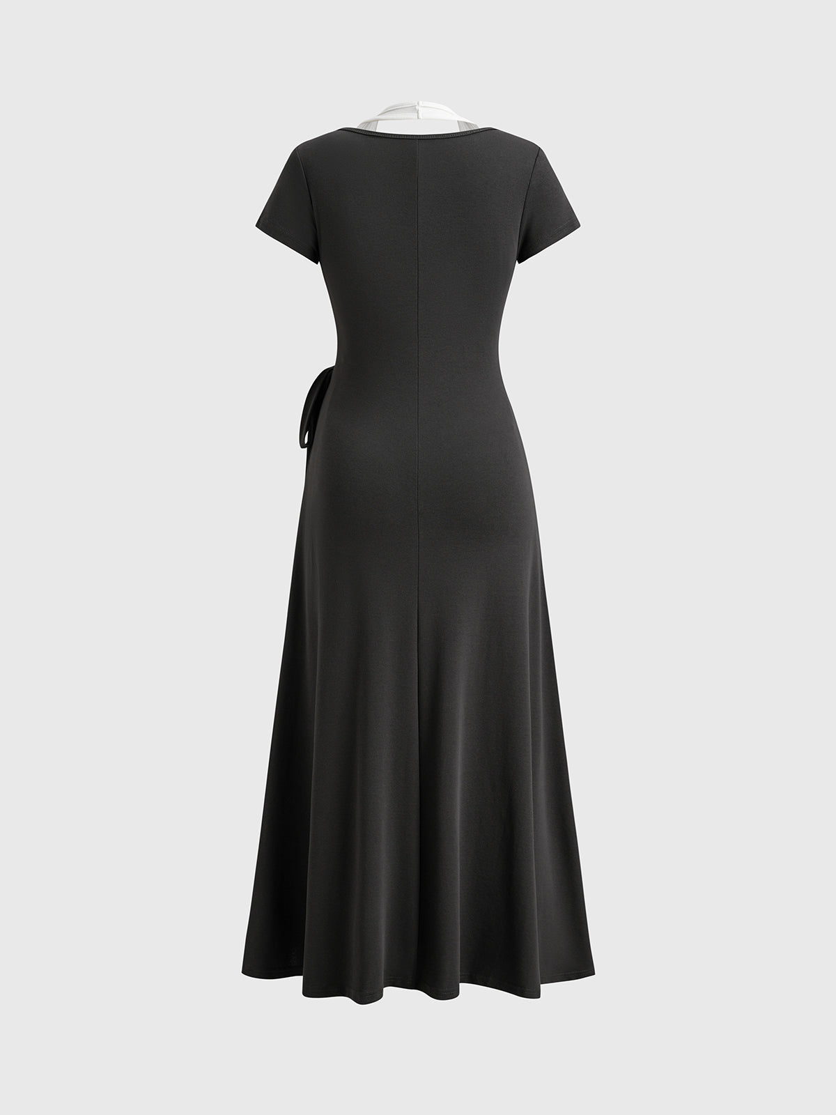 Dolled Office Layered-look Contrast Color Tie-waist Dress - Black