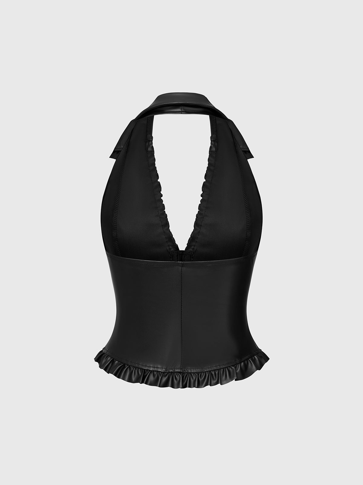 Locked Focus Leather Halter Top – Glossy Black