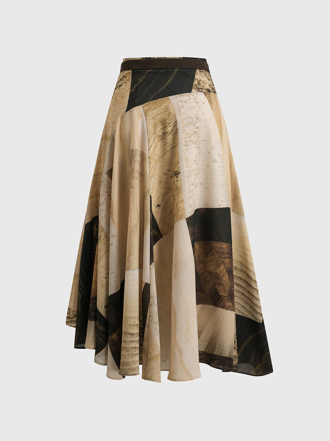 Dolled Office Artistic Print Asymmetric Maxi Skirt - Brown Multi