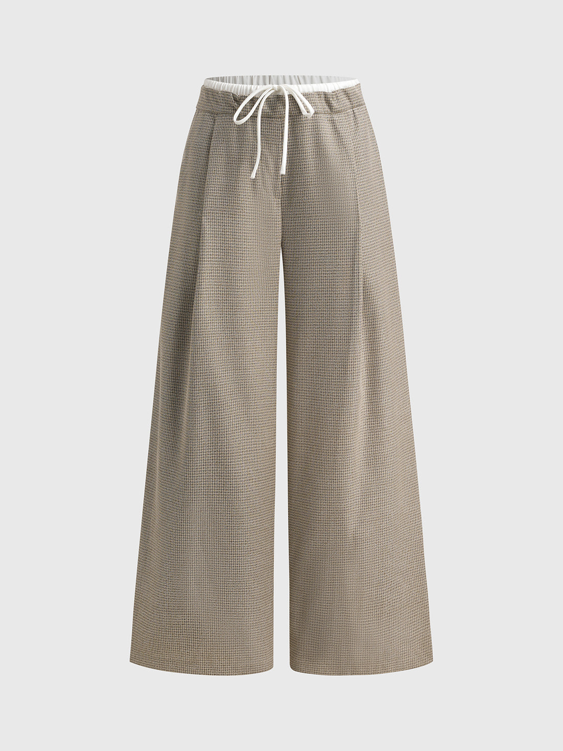 Dolled Office Check Plaid Wide-leg Drawstring Pants - Brown