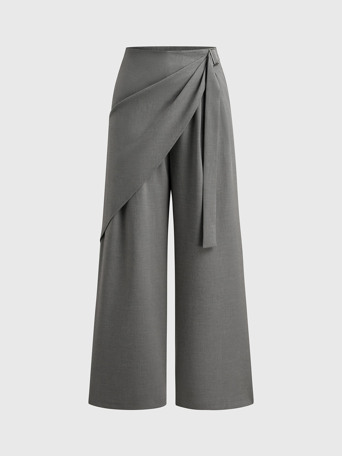 Dolled Office Layered-look Tie-waist Wide-leg Trousers - Grey