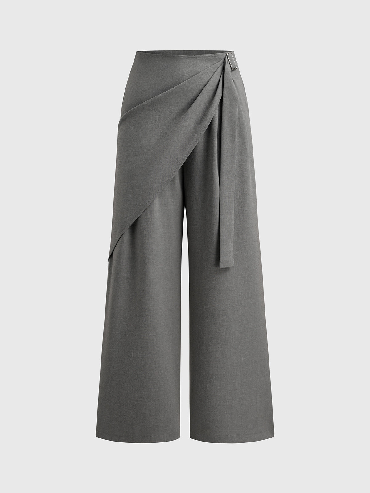 Dolled Office Layered-look Tie-waist Wide-leg Trousers - Grey