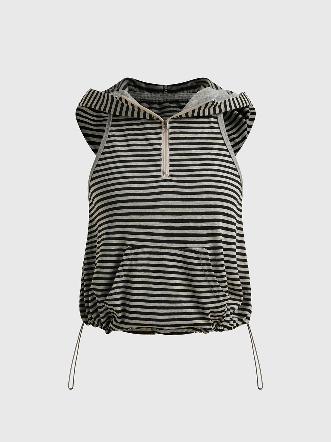 Brick Lane Baggy Stripe Hooded Sleeveless Top - Black/White