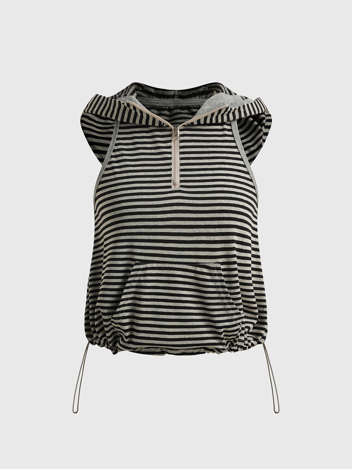 Brick Lane Baggy Stripe Hooded Sleeveless Top - Black/White