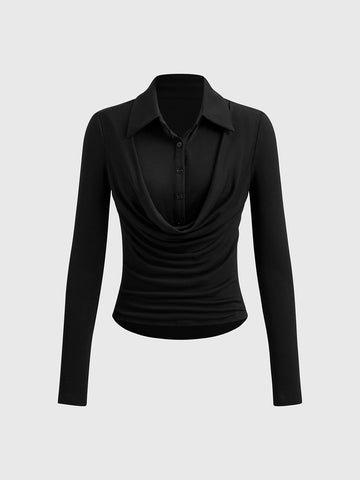 Dolled Office Layered-look V-neck Slim Fit Long Sleeve - Black