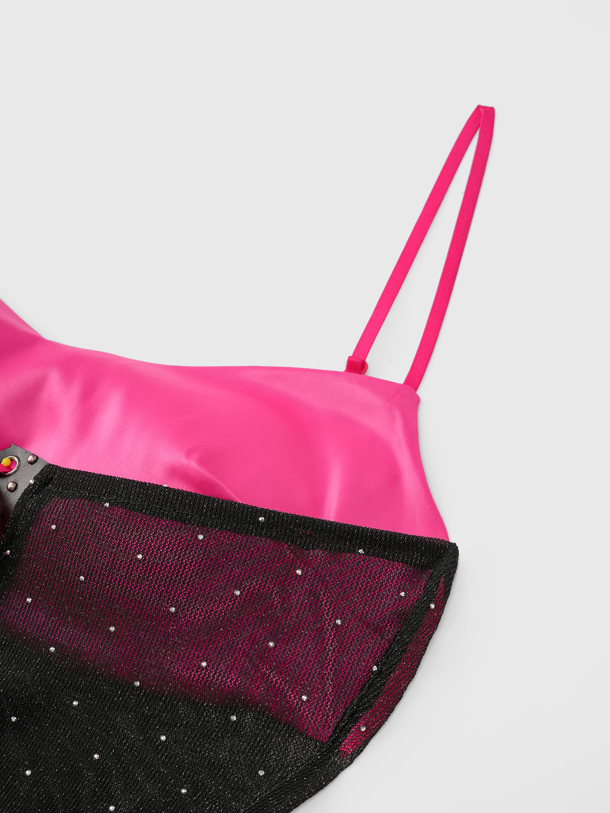 Split Glance Mesh Dress – Black Pink