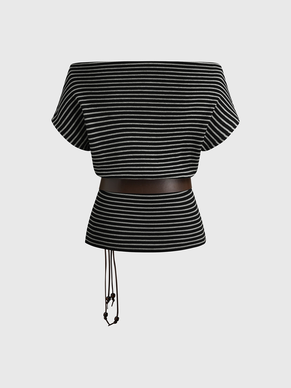 Brick Lane Stripe Off-Shoulder Belted Top - Black/White