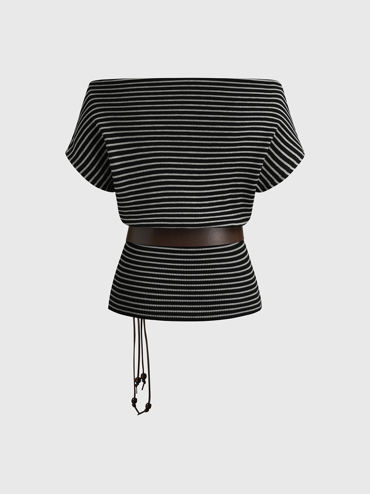 Brick Lane Stripe Off-Shoulder Belted Top - Black/White