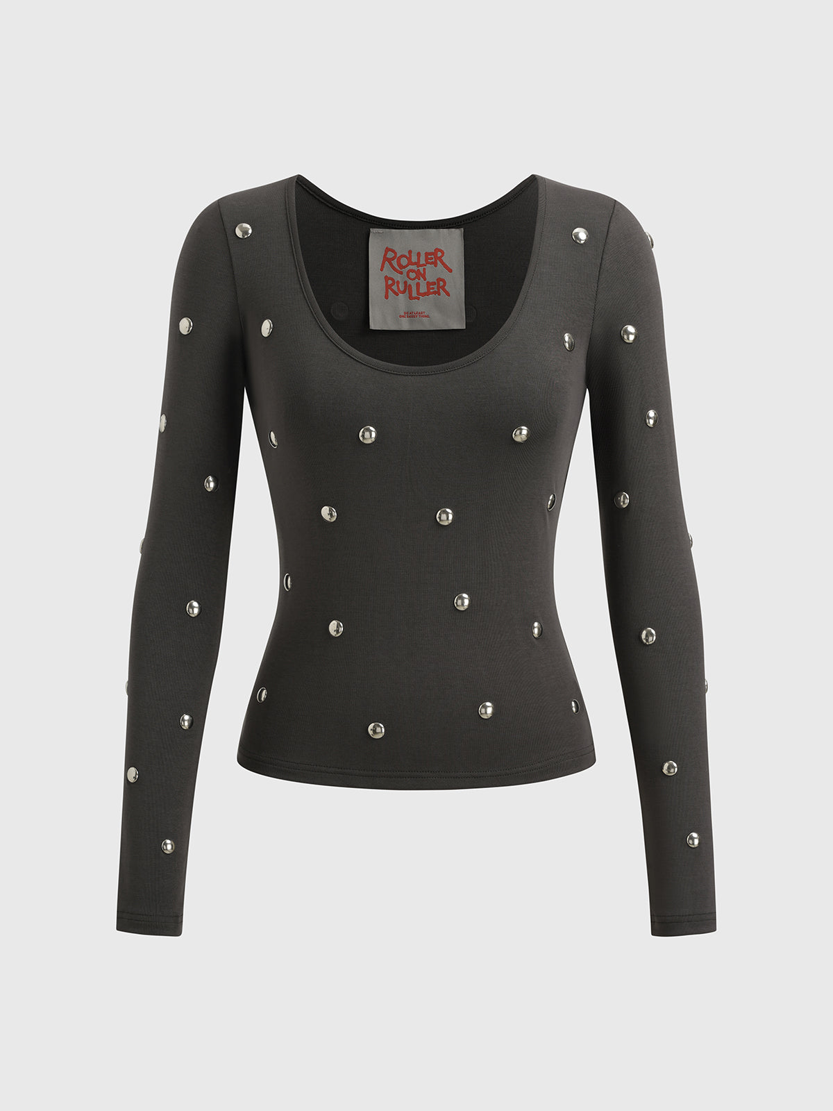 Brick Lane Skimming Rhinestone Studded Long Sleeve - Black