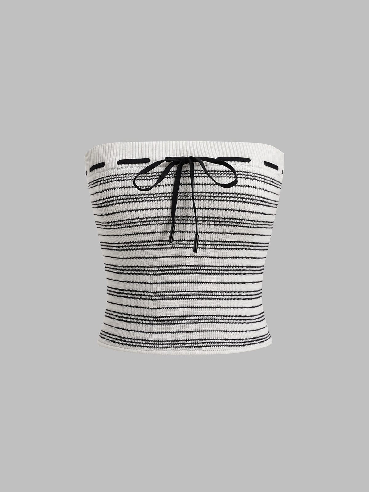 Dolled Office Skimming Stripe Lace-up Tube Top - Mono