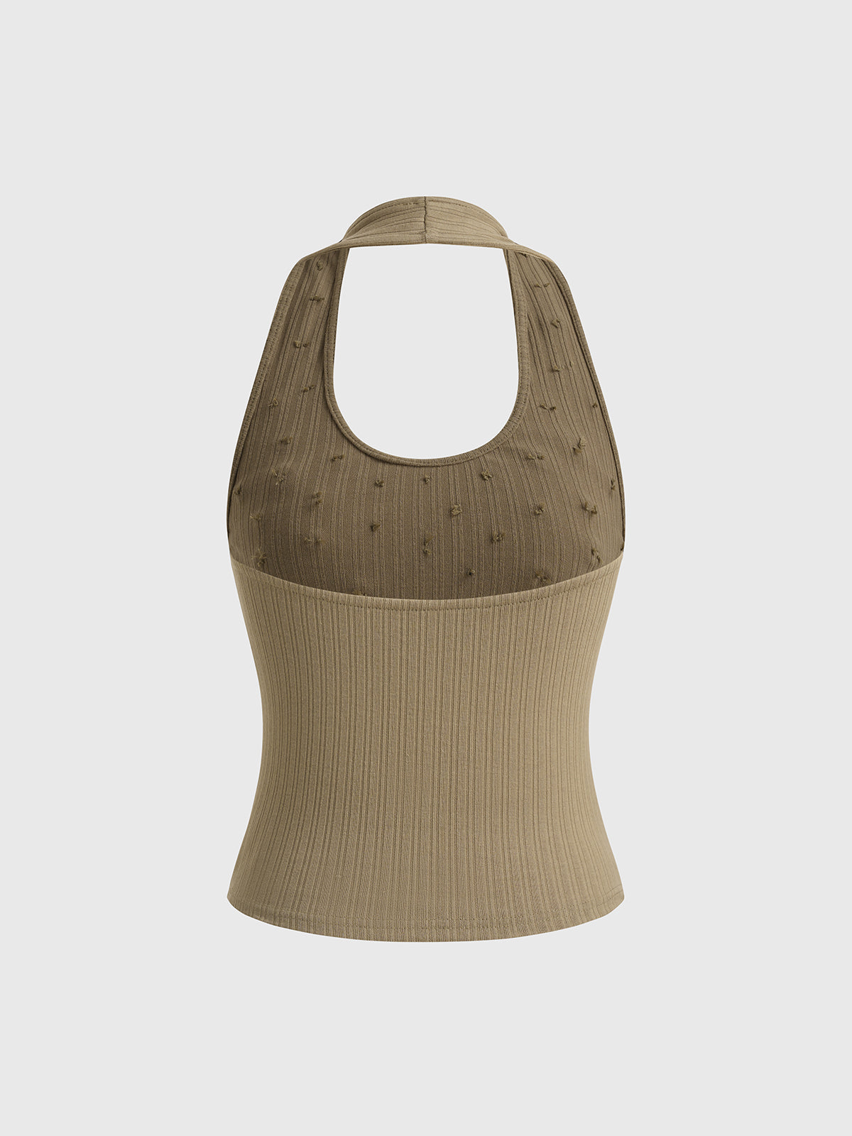 Brick Lane Halter Rhinestone Knitted Tank - Khaki