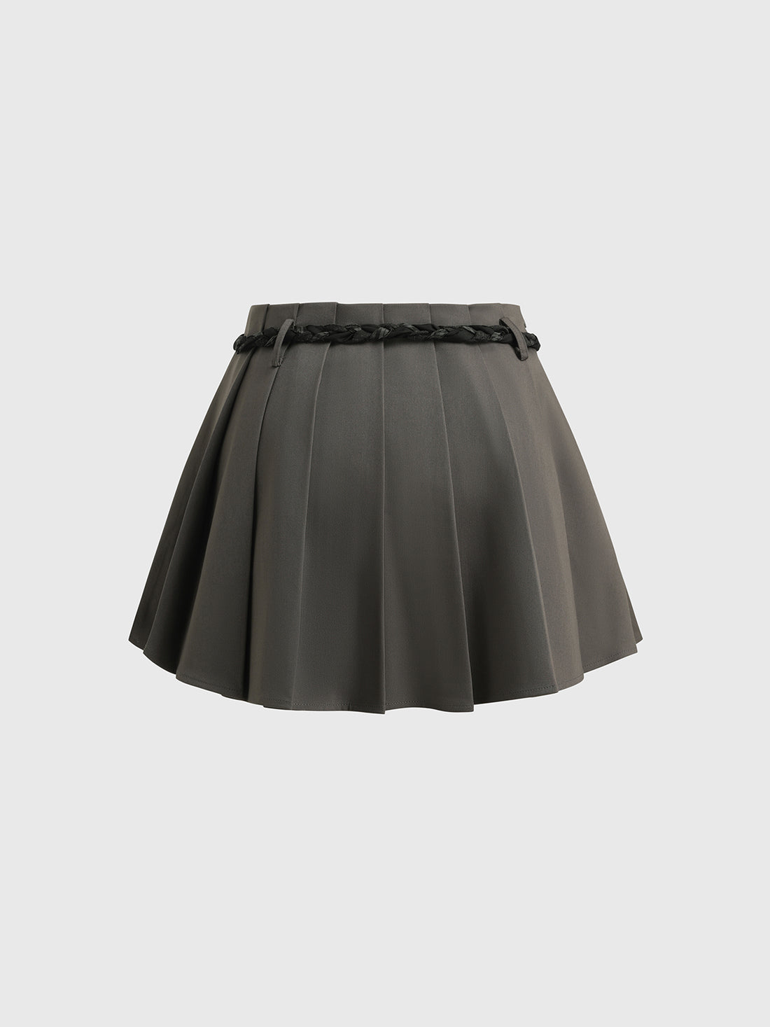 Brick Lane A-line Pleated Mini Skirt with Sash - Grey