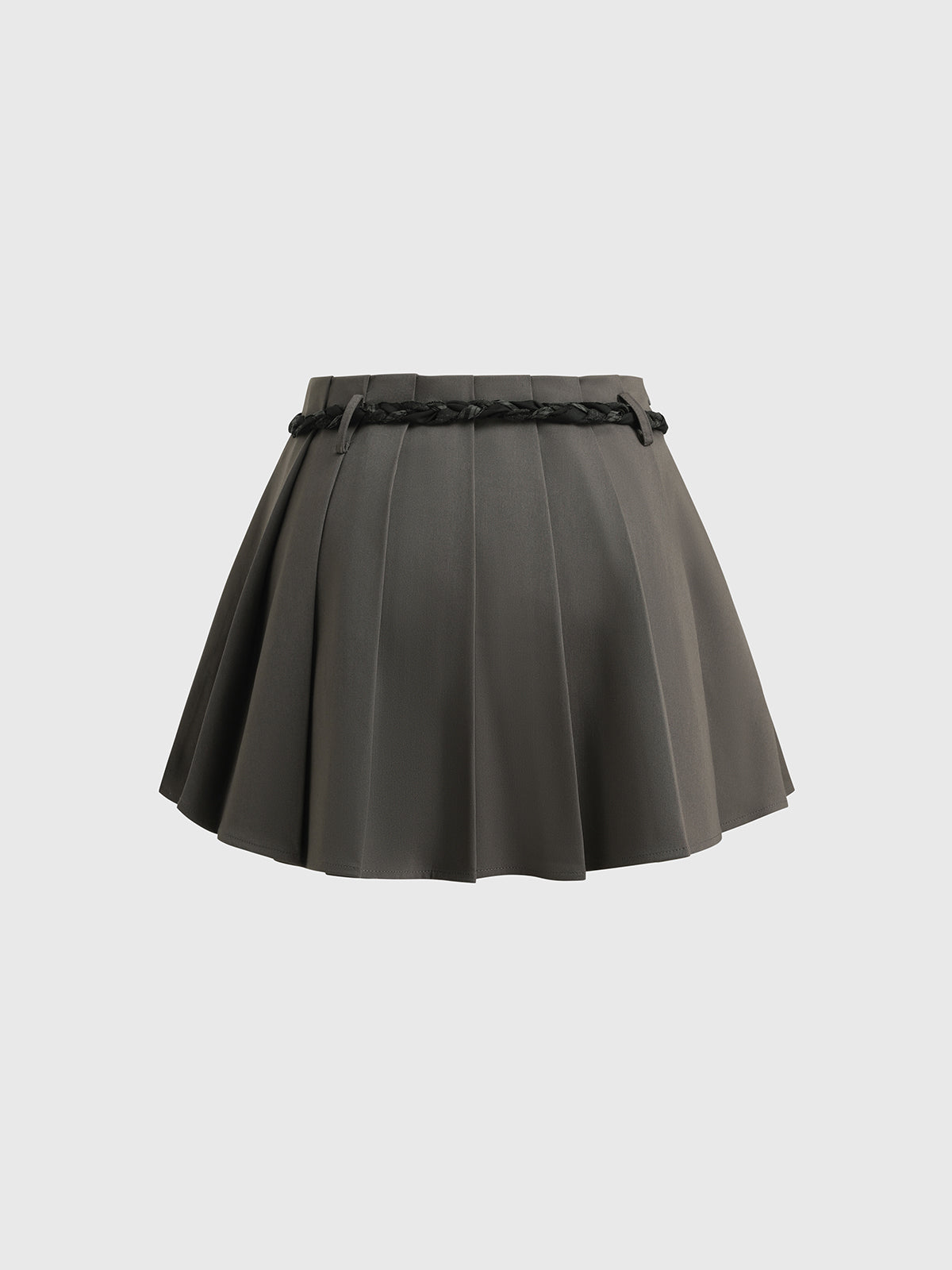 Brick Lane A-line Pleated Mini Skirt with Sash - Grey