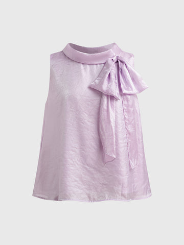 Dolled Office A-line Wedding Bow Detail Sleeveless Top - Lilac