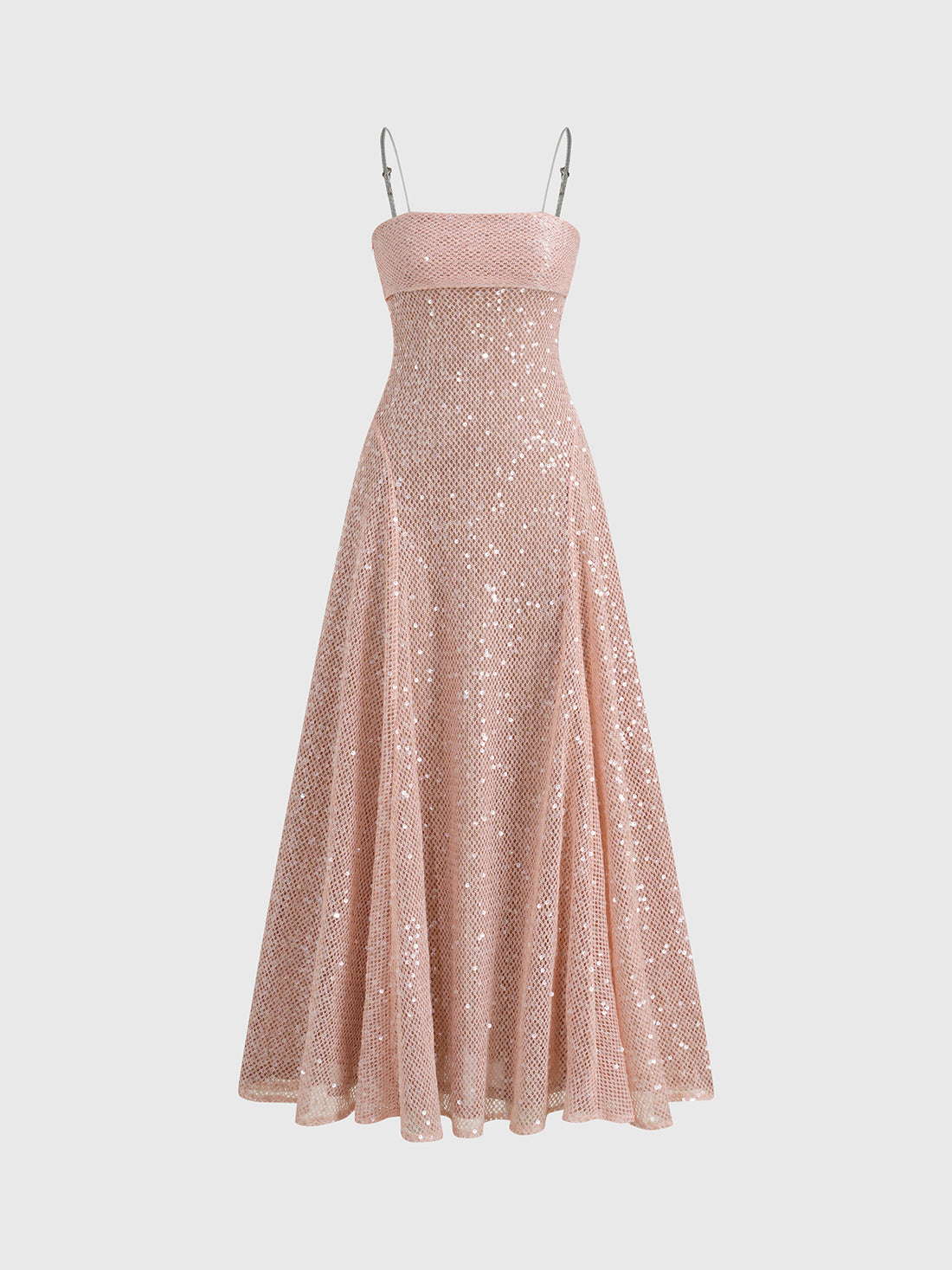 Dolled Office Rhinestone Mesh Maxi Dress - Pink