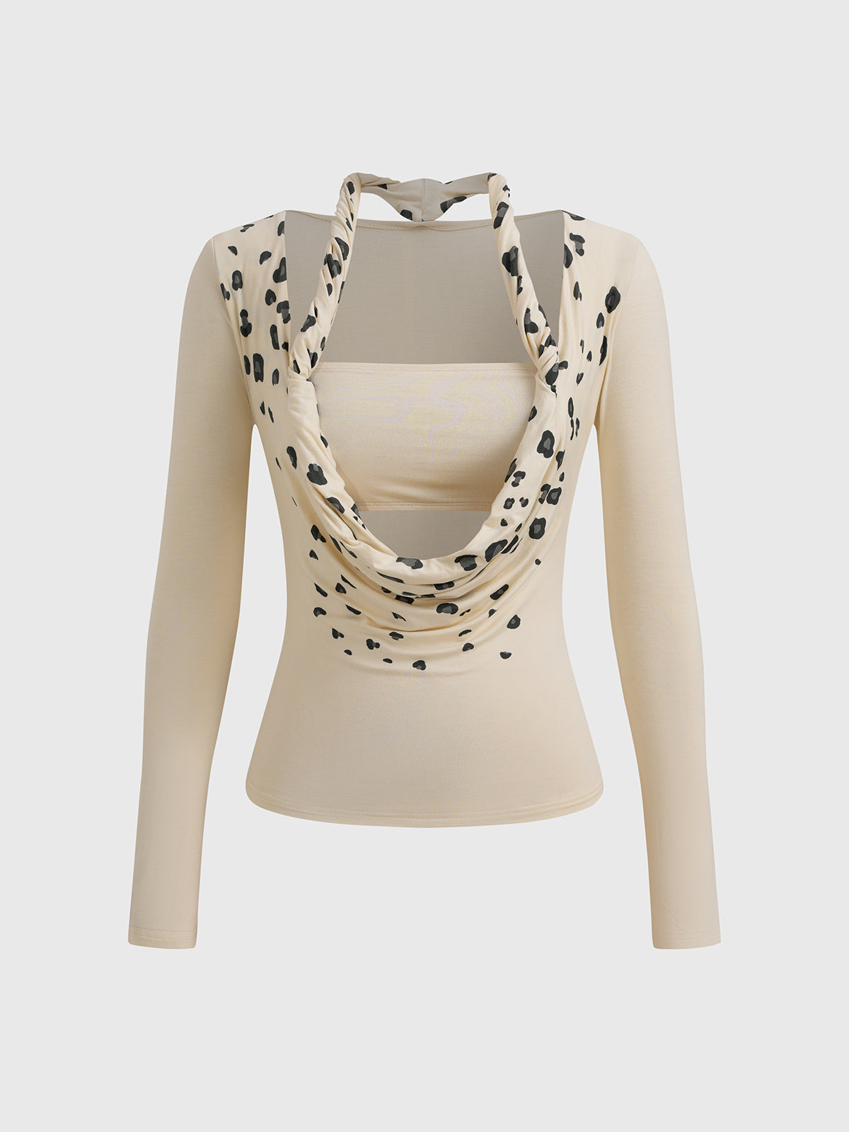 Leopard Glance Sleeve Top – Cream Beige