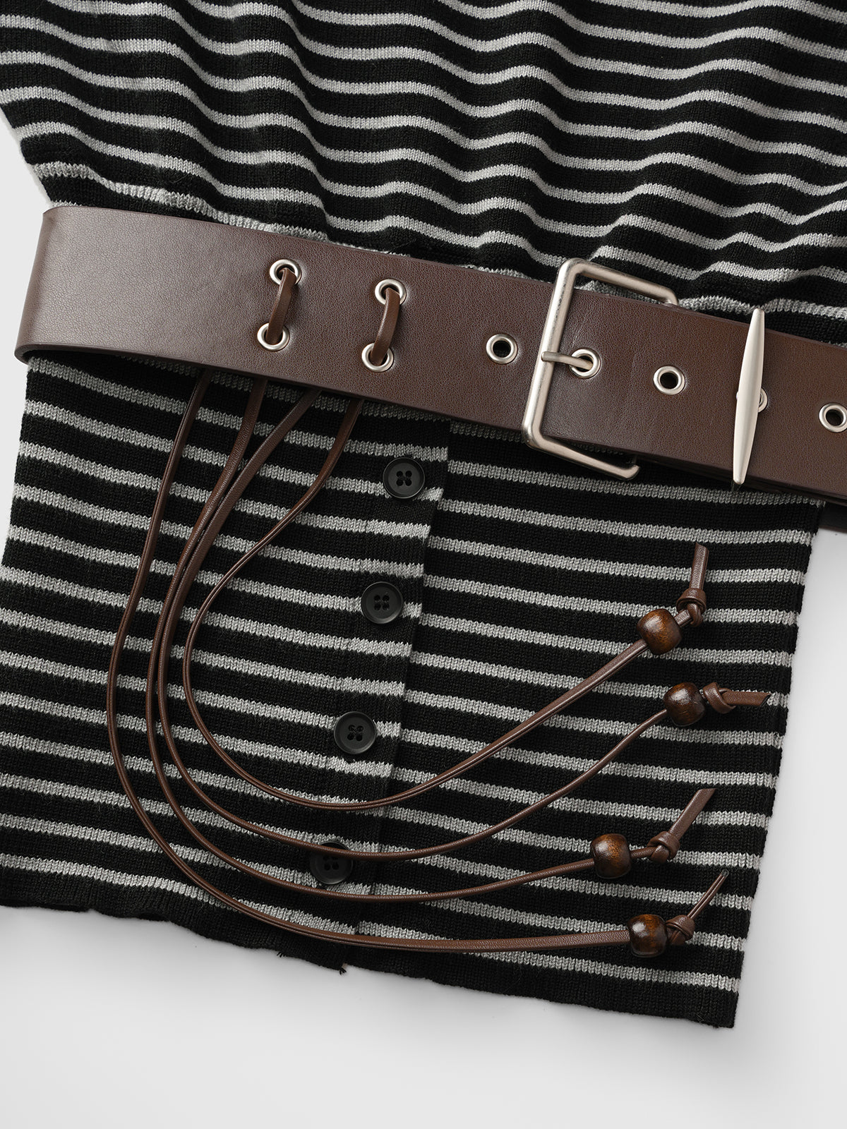 Brick Lane Stripe Off-Shoulder Belted Top - Black/White