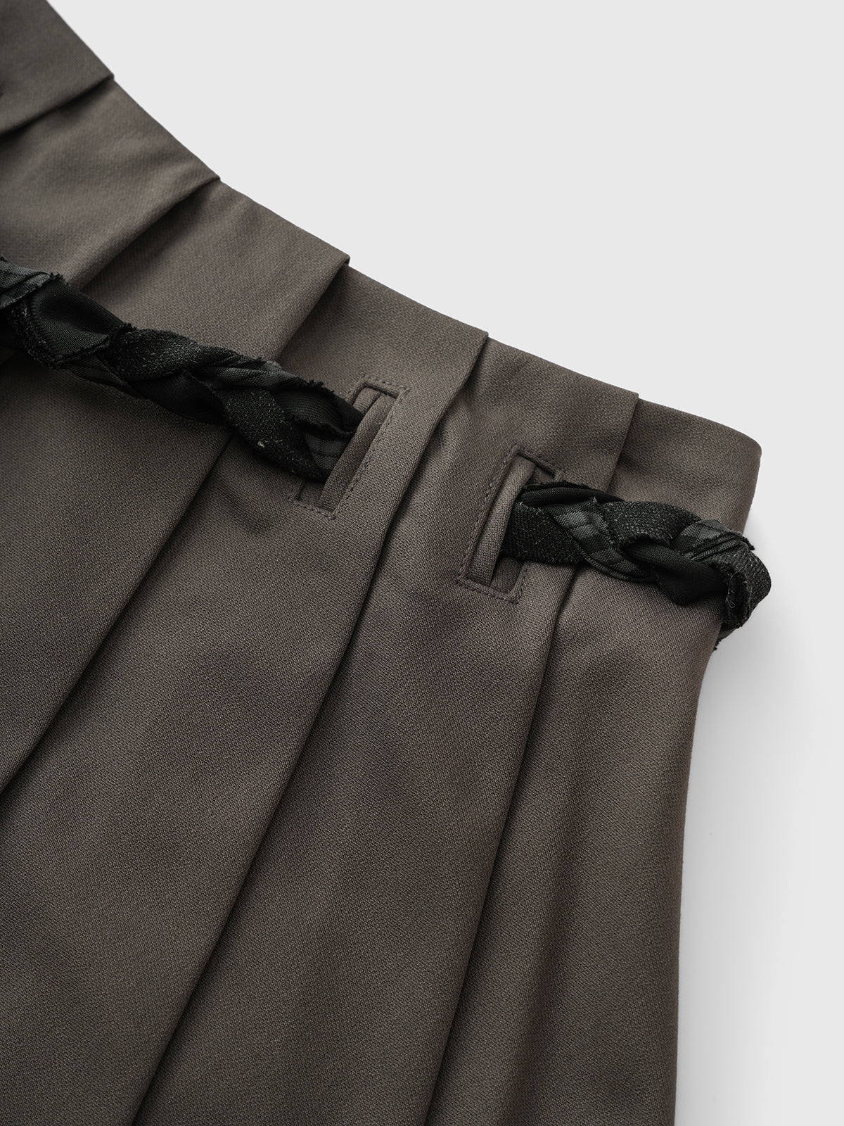Brick Lane A-line Pleated Mini Skirt with Sash - Grey