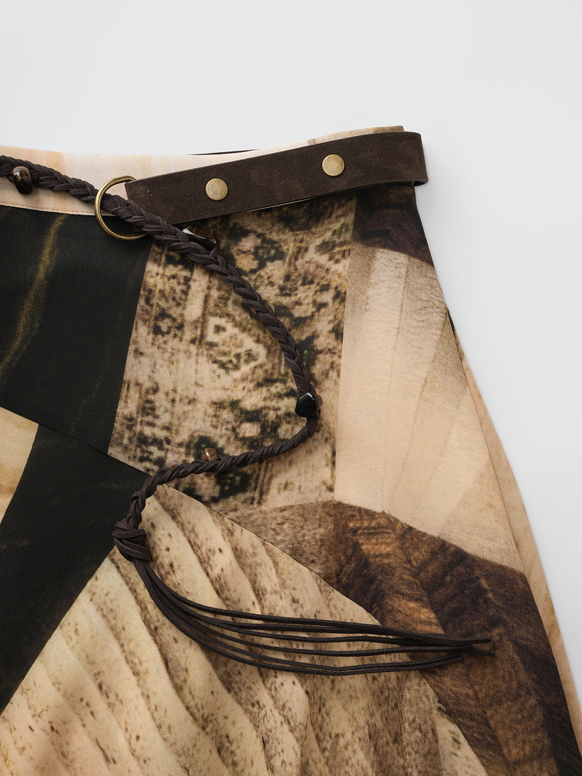 Dolled Office Artistic Print Asymmetric Maxi Skirt - Brown Multi