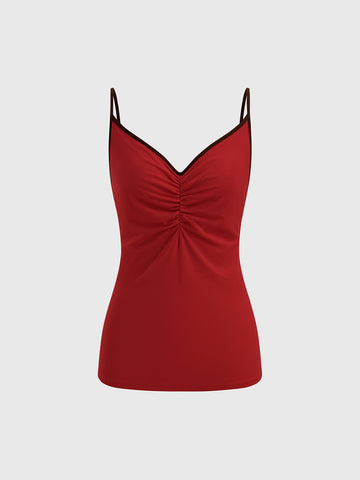 Lean In V-Neck Cami Top – Wine Red