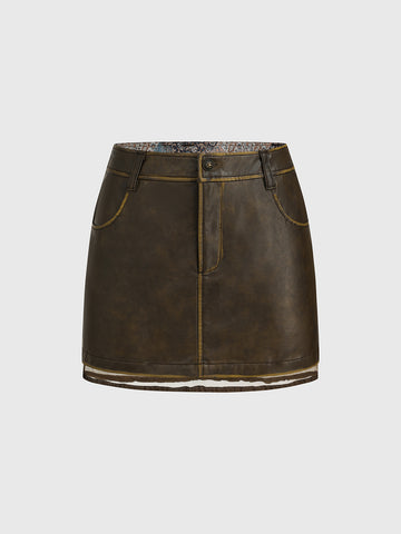 Sheer Authority Leather Mini Skirt – Dark Brown