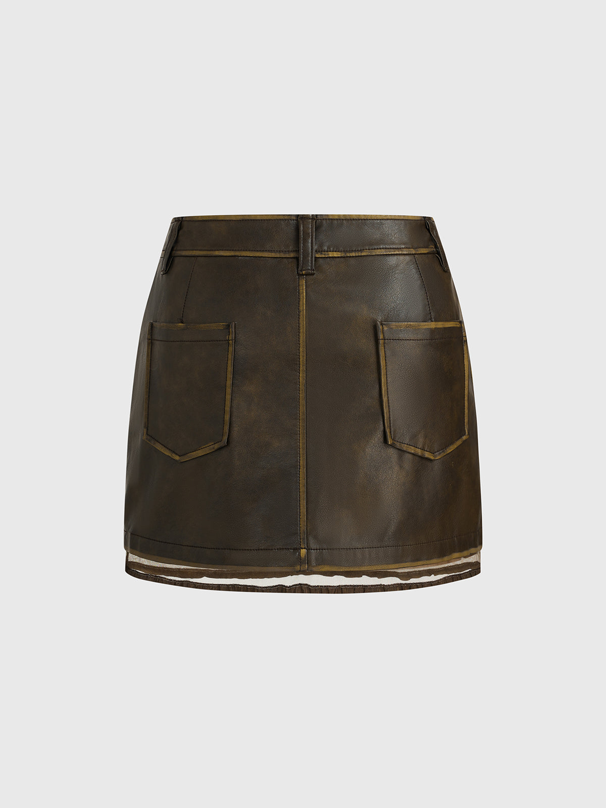 Sheer Authority Leather Mini Skirt – Dark Brown