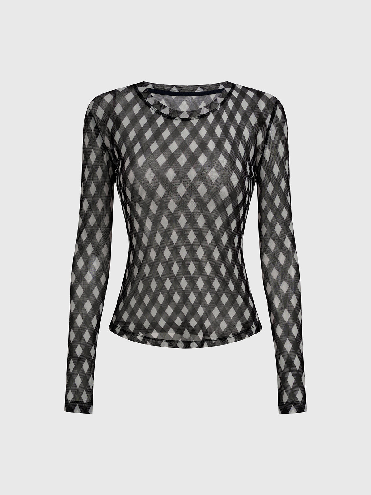 Grid Tease Mesh Sleeve Top – Shadow Black