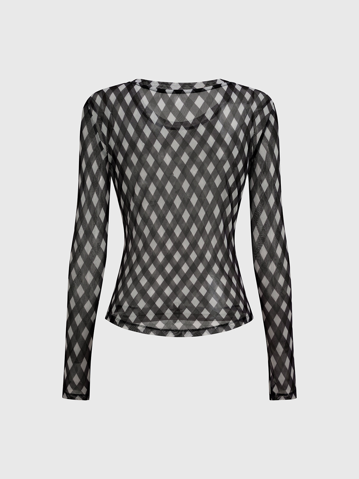 Grid Tease Mesh Sleeve Top – Shadow Black